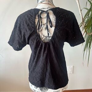 BLACK TAPE size M mesh knit style top, cut out in the back with tie up